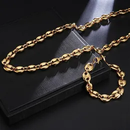 Chains Vintage Stainless Steel Coffee Bean Necklace For Men And Women 11mm 60cm Pig Nose Titanium Jewelry Gift285E260n