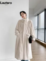 Women's Fur Faux Fur Lautaro Autumn Winter Luxury Long Thick Warm Soft Fluffy Faux Mink Fur Coat Women Stand Collar High Quality Furry Overcoat 230908