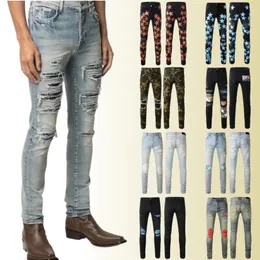 Erkekler sıkıntılı yırtık skinny jeans moda erkek motosiklet moto uzun kapalı pamuk ince ayaklar yüksek cadde kot açık mavi geçmiş236j