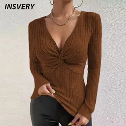 Kvinnors blusar skjortor Spring Autumn Sexig skjorta Kvinnor Elegant V Neck stickade toppar Kvinnliga Fashion Solid Slim Blouse Women Knitwear 230908