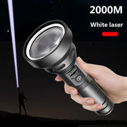 2000 metre 20 000 000lm Güçlü Beyaz Lazer LED El Feneri Zoomable Meşale Sert Işık Kendinden Savunma 18650 26650 Battery Fener259K