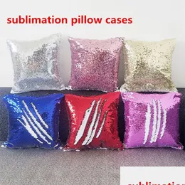 Cushion/Decorative Pillow Sublimation Mermaid Sequin Case Toy Er Decorative Cushion Pillowcase Home Decor Drop Delivery Garden Textil Dhblj