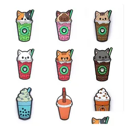 Charms 1 stücke PVC Schuh Schnalle Zubehör DIY Colorf Getränk Katze Kaffeetasse Schuhe Knöpfe Dekoration für Clog Kinder Geschenk Drop Lieferung OT6AU