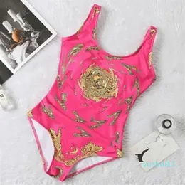 2022- novo biquíni impresso de uma peça europeu vermelho high-end maiô feminino roupa de banho maiô swimwea r biquinis conjunto push upswimsuit b315a