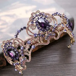 Fashion Purple Rhinestone Bridal Head Piece kryształowe opaski na przyjęcie weselne Tiaras korony Prom Evening Hair Akcesoria