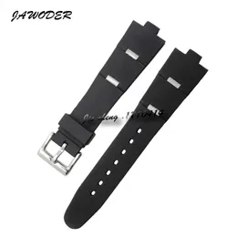 Jawoder WatchBand 22 24mm x 8mm Men Men Watch Bands Black Diving Silicone Rubberステンレス鋼シルバーピンバックルストラップD189U