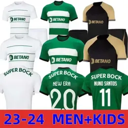 Sporting CP 23 24 Camisa de Futebol de Lisboa Jovane Sarabia Vietto 2023 Lisboa Home Azul Away Camisa Branca Sporting Clube de Futebol Camisas Masculinas Kit Infantil