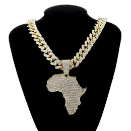 Fashion Crystal Africa Map Pendant Necklace For Women's Hip Hop Accessories Smycken Halsband Choker Cuban Link Chain Gift248y