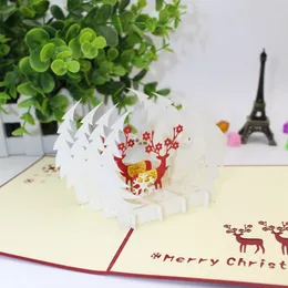 Christmas Santa Deer Cart Creative 3D greeting card paper carving paper crafts Christmas tree hollowing holiday wishes