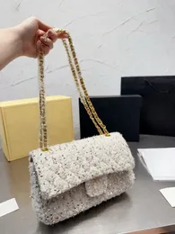 Torba łańcucha mody jakość wełniana torba 7A ręcznie robiona dzianina torba na ramię luksusowy klasyczny torba klapy metalowe designerskie torby 25 cm