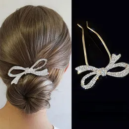 Strass cristal laço de cabelo varas de cabelo nupcial acessórios de casamento feminino jóias de cabelo boho bun cabeça dourada pin290h