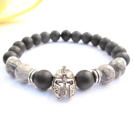 MG0779 Mapa Jasper Pulseira Para Homens Capacete Guerreiro Jóias Mens Preto Fosco Onyx Espartano Pulseira Gladiador Bracelet260t