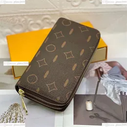 Carteras con cremallera doble de alta calidad para hombre Titulares de billetera de cuero para mujeres de flores marrones Monedero Monogramas Monederos de lujo Cross Body Wall220Z