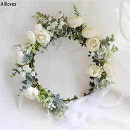 Bröllop garland krans krona headpieces handgjorda blommor tiara hårband hår tillbehör för kvinnor brud brudtärnor flickor hav221o