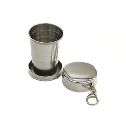 Update Stainless Steel Collapsible Cup Tumblers Pocket Retractable Travel Cups with Keychain Hangs Holder Outdoor Sport Water Bottle Drinkware 75ml 140ml