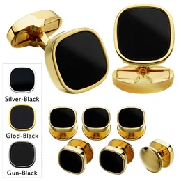 커프 링크 Hawson CuffLinks and Studs for Men Fashion Black Stone 턱시도 셔츠 세트 파티 남성 액세서리 선물 230908