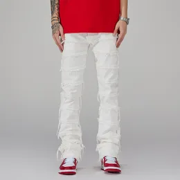Dżinsy męskie 2023 punkowe ułożone białe proste spodnie Y2K Grunge Men Men Modne Hip Hop Kpop Kobiety bawełniane stare długie spodnie ropa hombre 230909