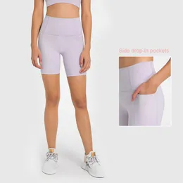 L178 Sports Shorts Slim Fit High-Rise Yoga Pants z linią T i boczną kieszenie na dresowe spodnie nagie uczucie elastyczne ciasne kobiety254U