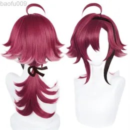 Shikanoin Heizou Cosplay Wig Game Genshin Impact 55 cm Little Ponytail Gradient värmebeständig hår Halloween Party Wigs L220802256C