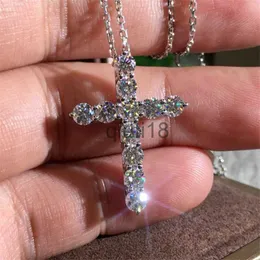 Pingente colares marca nova jóias de luxo 925 prata esterlina completa redonda corte branco topázio cz diamante cruz pingente festa popular mulheres clavícula colar presente x0909