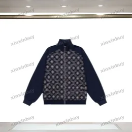 xinxinbuy Cappotto da uomo firmato Giacca con pannelli Lettera in tessuto jacquard modello maniche lunghe donna blu Nero kaki albicocca XS-3XL