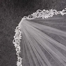 Bridal Veils Elegant Short Lace Wedding Veil 1 meter elfenben med Comb Velo Novia Accessories258J