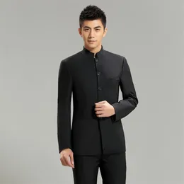 Erkek Suit Blazers Mens İnce Uygun Stand Yakası Katı Moda Çin Tang Erkek Şık Set Tangsuit Beyler FS-105297N