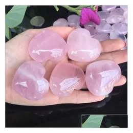 Arts And Crafts Natural Rose Quartz Heart Shaped Pink Crystal Carved Palm Love Healing Gemstone Lover Gife Stone Hearts Gems Drop De Dhqrh