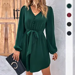 2023 Autumn and Winter Womens Clothing New Solid Color Long Sleeve European and American Style Dress