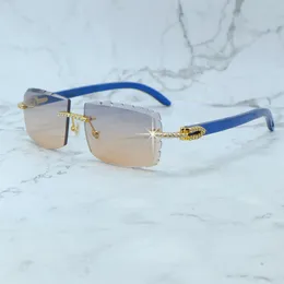 モイサナイトダイヤモンドカットサングラスラグジュアリーカーターデザイナーサングラスブルーウッドリムレストレンド製品クールな装飾Y2Kメガネ