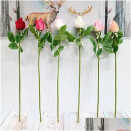 Flores decorativas grinaldas 10 pçs/lote real toque simation rosa bud flor artificial ramo de seda decoração para casa decoração de casamento wrea otzky