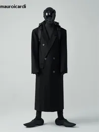 Herr ull blandar Mauroicardi Autumn Winter Long Loild Luxury Warm Moft Black Woolen Trench Coat Men Double Breasted Cool European Overrock 230908