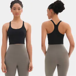 LU-35 att vara yogasportbra y stil kvinnor underkläder som kör fitness tank tops casual träning gym kläder fast färg vadderad 256v