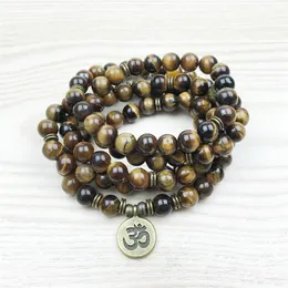 SN1148 Moda Ojo de Tigre 108 Pulsera Mala Om Pulsera de Buda o Collar Pulsera de Yoga 4 Envoltura Pulsera de Piedra Natural 294u