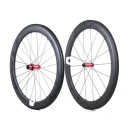 Evo Carbon Road Bike Wheels 60mm Djup 25mm Bredd Full koldioxid Clincher Tubular Wheelset med raka dragnav Anpassningsbara LOGO3177