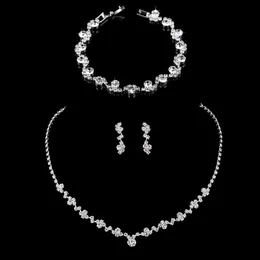Fashion Crystal Bridal smycken Set Silver Color Geometric Choker Halsband örhängen