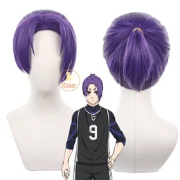 Cosplay Peruki anime niebieski zamek mikage reo cosplay Wig Purple Ponytail Hair Team V No.9 piłkarz Seishiro Nagi Halloween Accessory Men 230908