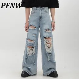 Jeans da uomo PFNW Primavera Estate High Street Lavaggio all'aperto Pantaloni in denim Indossati Pantaloni larghi Techwear a zampa d'elefante 12Z1582 230909