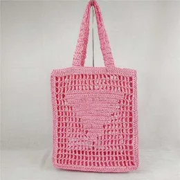 Nuova primavera ed estate Stessa corda di carta Tote di paglia Stile Borsa a spalla singola portatile INS Borsa da donna intrecciata a lettera cava 3pe