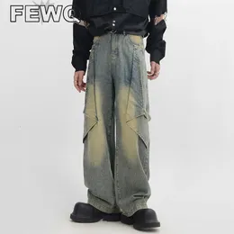 Мужские джинсы FEWQ Deconstruction Потертые металлические пуговицы Мужские джинсовые брюки High Street Нишевый дизайн Повседневные брюки 2023 Chic 24B3376 230909