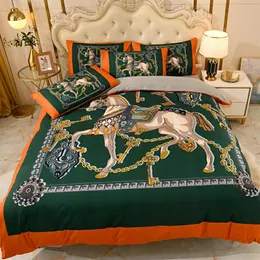 Luksusowe pomarańczowe zestawy pościeli King Designer Bawełna konno drukowana kołdra kołdra Kolejka Połączenie poduszki poduszki kołowe set2588