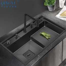 Lüks basamaklı nanometre lavabo 4mm kalınlık 220mm derinlik 304 paslanmaz çelik el yapımı basamaklı mutfak lavabolar252n