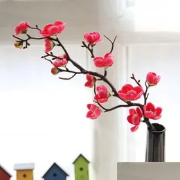 Decorative Flowers Wreaths 4Pcs/Lot Simation Plum Blossom Flower Artificial Cherry Home Wedding Decoration Fake Wreath Drop Delive Otkep