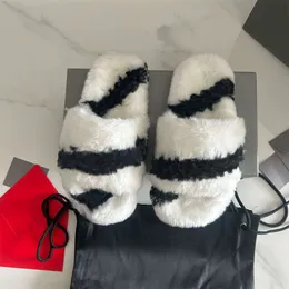 Bont Slippers Designer Wol Slides Dames Winter Sandalen Dames Mode Pluizige Fuzzy Sandalen Indoor Kantoor Casual Schoenen Met Doos Maat 35-41 NO468