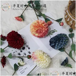 Flores decorativas grinaldas simation dahlia ramo margarida bola flor mesa de jantar exibição flores seda casa decoração casamento arti otyoa