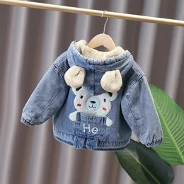 Jackets Boys Denim Jacket Spring and Autumn Baby Cotton Coat Thickened Foreign Style Lamb Fleece Children's Hooded 230909