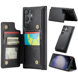 Caseme Premium Leather Flip 4 -korthållare plånbokfodral för Samsung Galaxy S23 Ultra S22 S21 S20 A54 A53 A34 A33 A14 A13 Kickstand telefonomslag conque