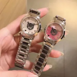 38 mm urok ponadczasowy blokowanie G Kobiety Kobiety mężczyźni Para kwarcowa Zegar Zwierzę wzór kotów zegarki ze stali nierdzewnej Bee S308W