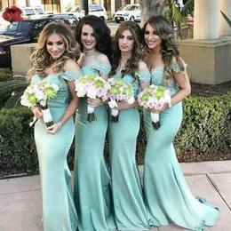 أنيقة Mint Green Mermaid Bridesmaid Dress Vintage Lace Off the Counder Wedding Guest Maid of Honor Gown بالإضافة إلى حجم مخصص Made 328 328