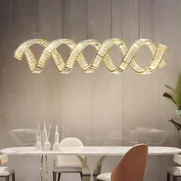Moderne Luxus-LED-Kronleuchter Pendelleuchten Welle Stahl Glanz Kristall Lampe Esstisch Hängelampe Innen Drop Leuchten Fixtures297I